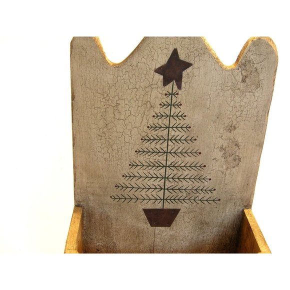 Primitive Hanging Wood Box Feather Tree Design - Picture 7 of 8